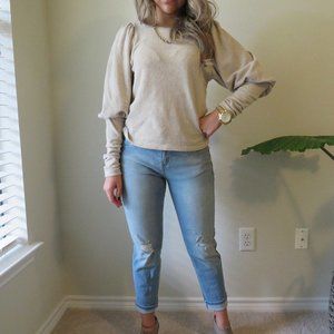 Zara Puff Sleeve Top Beige Small